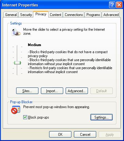 Popup blocker setting